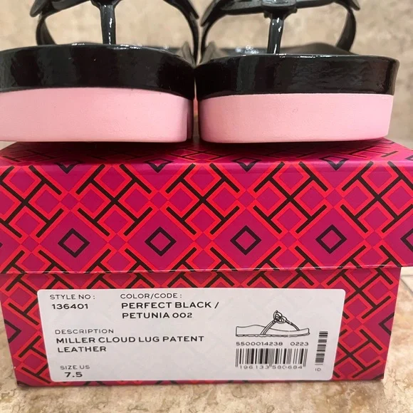 New Tory Burch Miller Cloud Lug Sandal, Perfect Black/Petunia 7.5 - Picture 3 of 4
